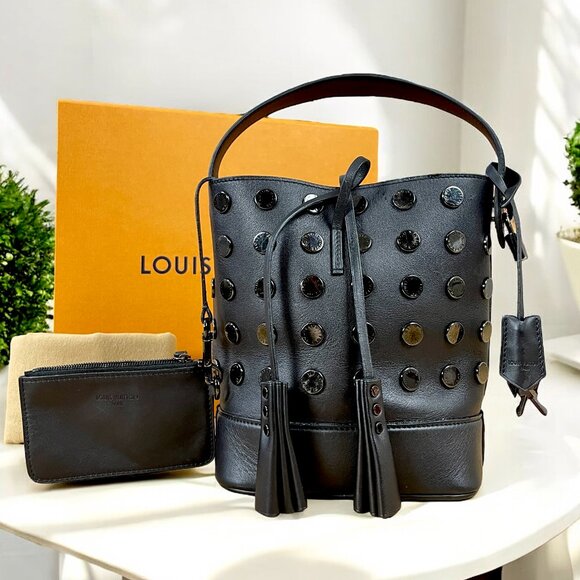 LOUIS VUITTON NN14 PM Audace Black Leather Studded Bag Noe Bucket Box Dust Bag - Picture 3 of 15